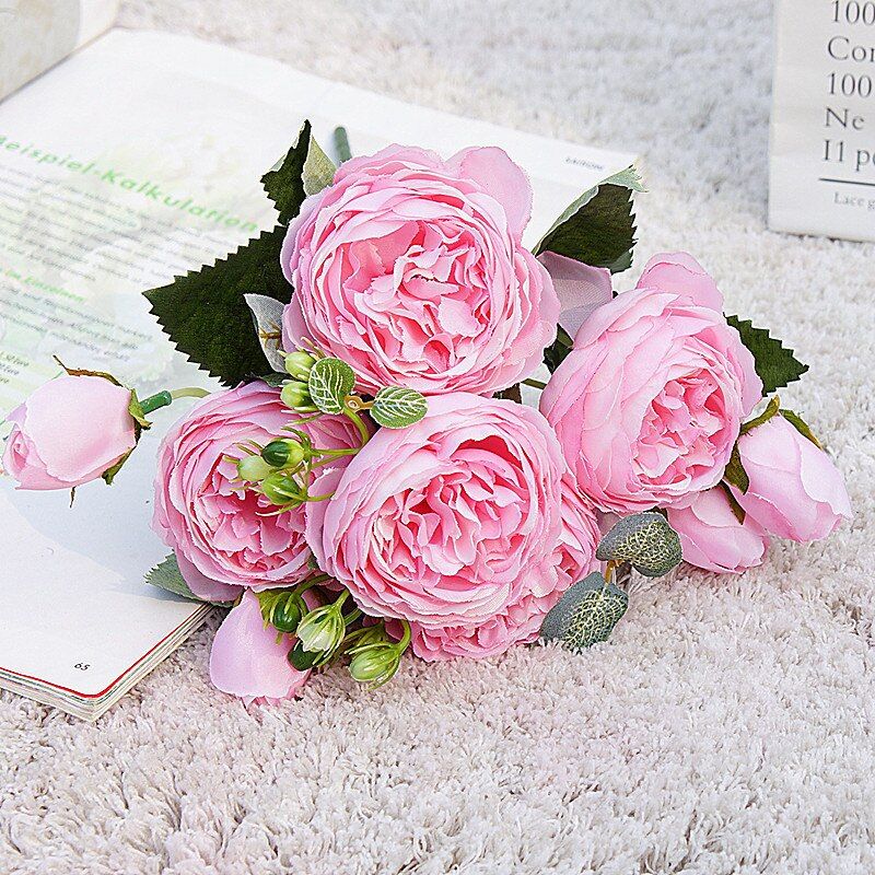 2020 Beautiful Rose Peony Artificial Silk Flowers Small bouquet flores Home Party Spring Wedding Decoration Fake Flower