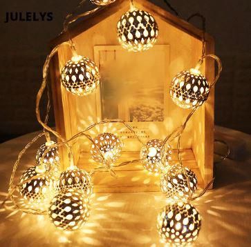 Decorative Moroccan 20 Golden Metal Balls LED Globe String Lights, Snow Ball Home Decorative Lights