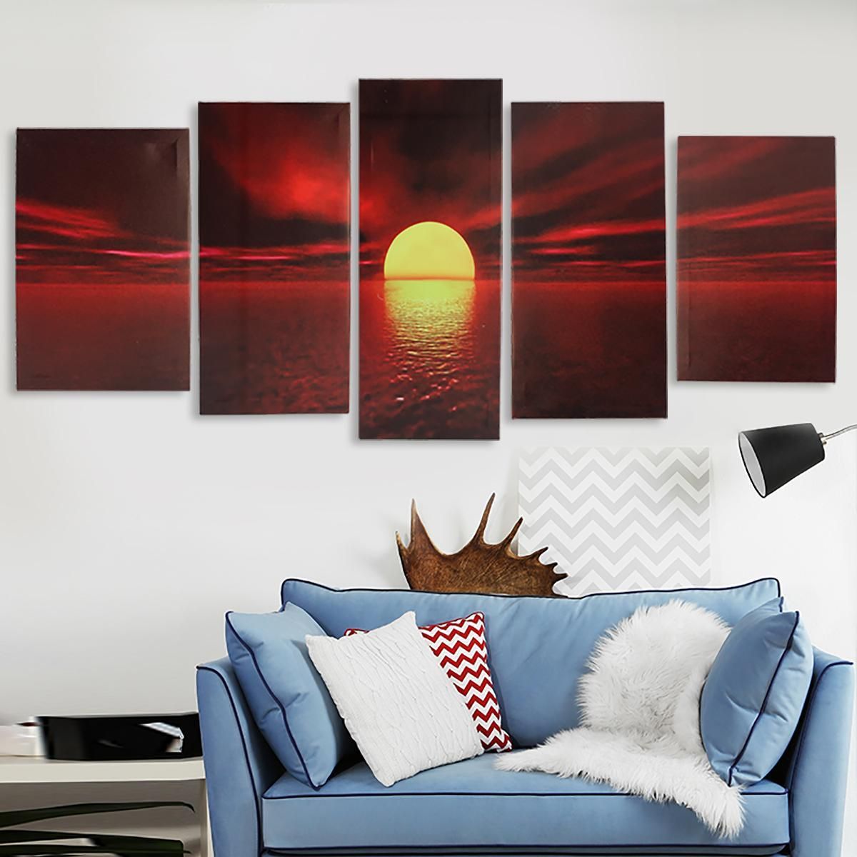 Framed Sunrise Red Landscape Canvas Prints Oil Painting Pictures Wall Art Decor