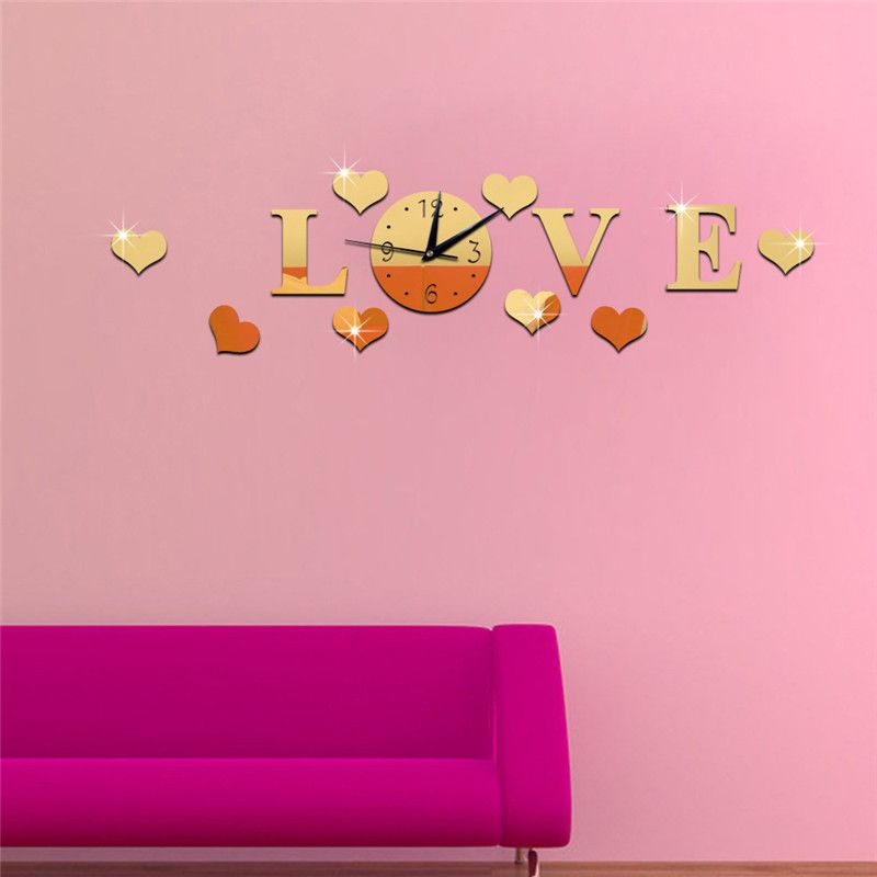 New Mirror Lovely Hearts Wall Art Clock Decal DIY Mirror Wall Watch Safe Novelty Home Decoration Kids Clocks Home Decor Professional safety design