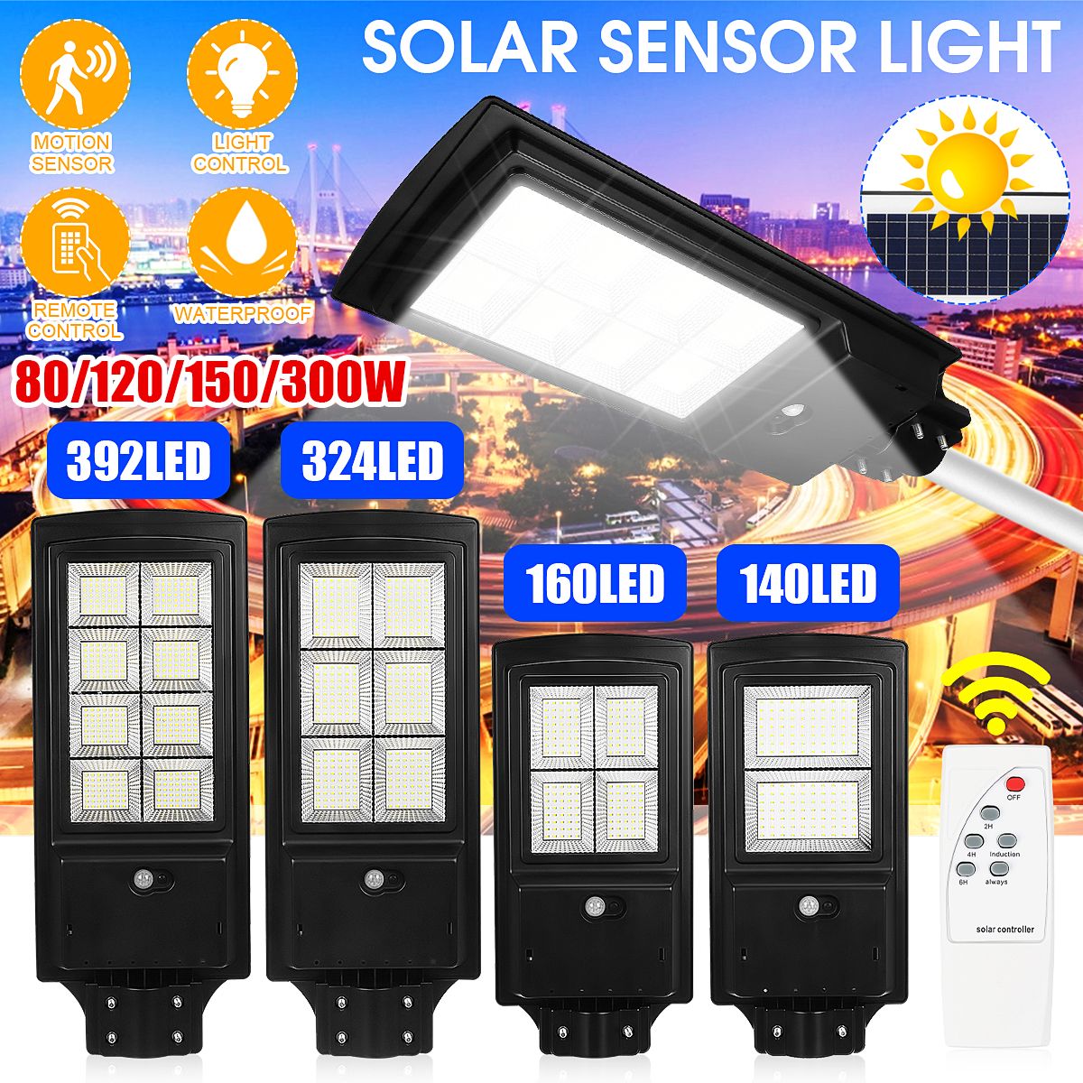Lamps 140/160/324/392 LED Solar Street Light LCD Motion Sensor Timing Lamp Security Light for Ourdoor Garden with Remote Control