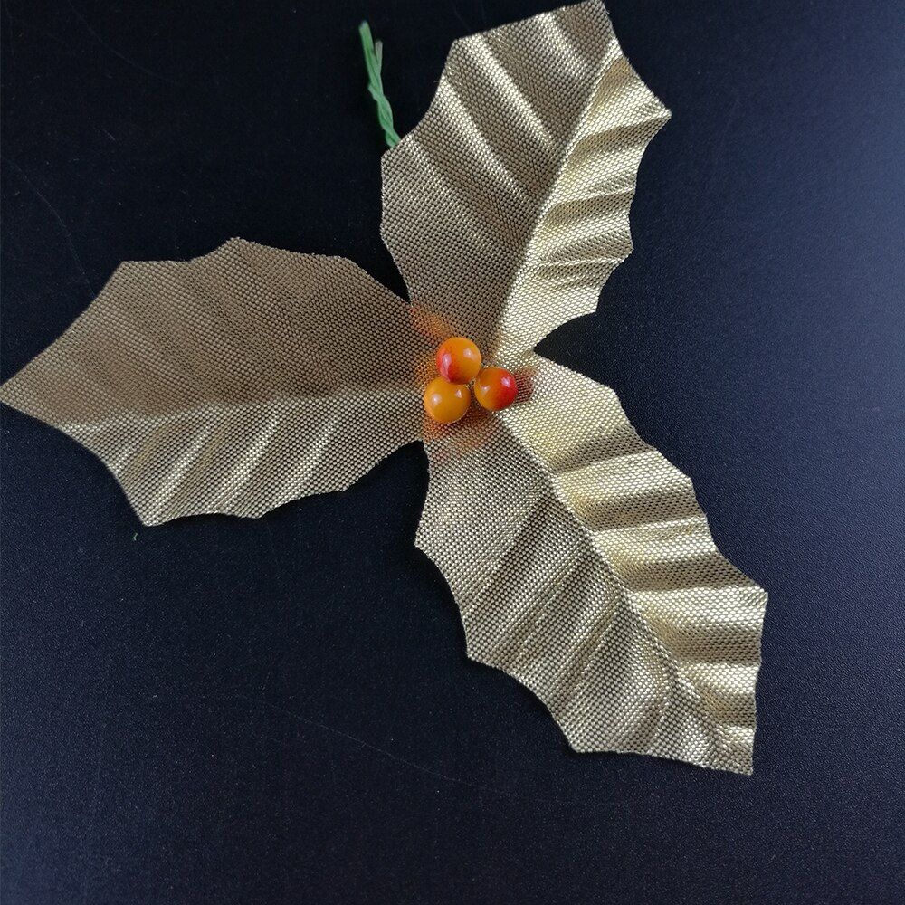 Artificial Leaf + Artificial Holly Berries for Wedding Party Home Decoration DIY Christmas Artificial Leaf Flower Silk Leaves