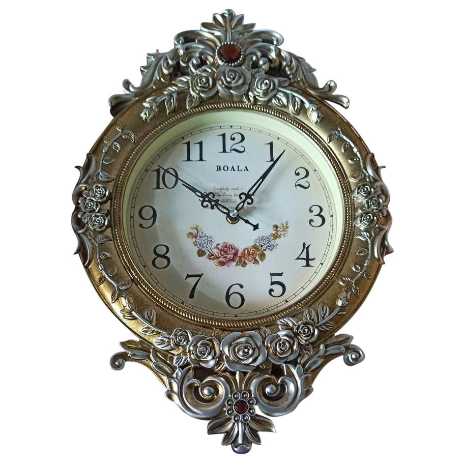 Wall Mound Beautiful (Silver & Golden) Flower Large Gorgeous Pendulum Clock 70 X 42 cm. for Dining Room, Living Room, Lounge, Hallway and Kitchen.