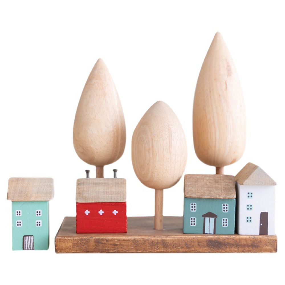 Vintage Wooden House Table Decoration Wood Forest Architecture Desk Miniature Craft Home Kids Room Decor A