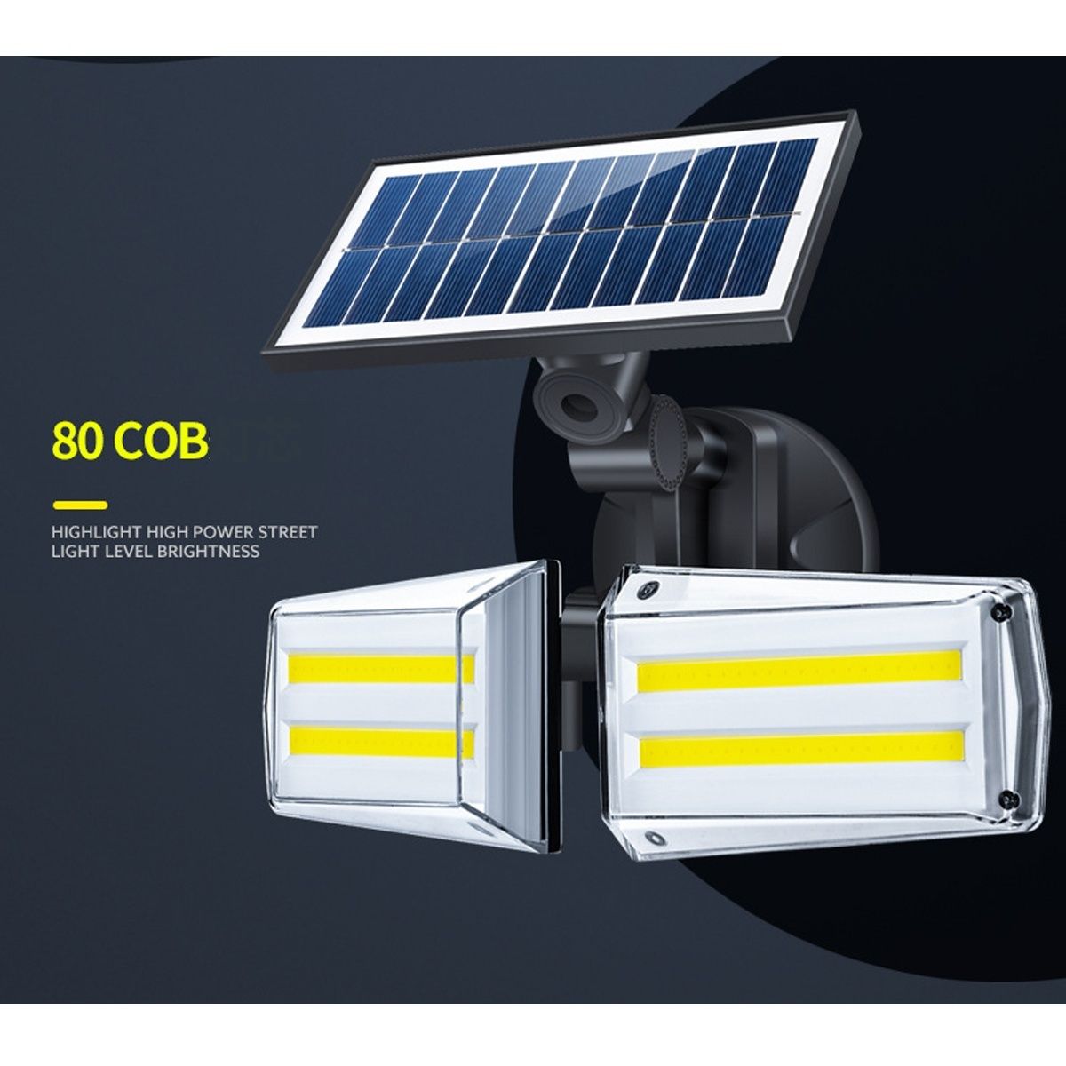 80/42 COB LED Dual Head Wall Lights Solar Power PIR Motion Sensor Outdoor Garden Waterproof for Driveway Garden Step Stair Fence Deck Security Night Light Lamp Rotating Human Body Sensing