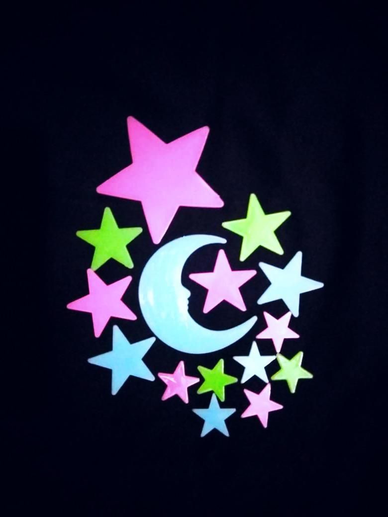 Fluorescent Night Glow Multicolor Moon Big Star Set With Glue - 15 pcs pack