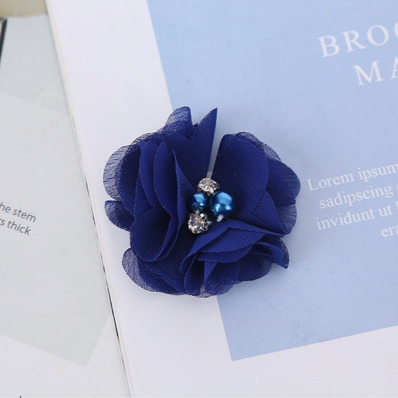 10PCS Pearl Rhinestone Chiffon flowers Hair Accessories DIY Flower Bouquet Flowers Decorations No Hair clips for headband