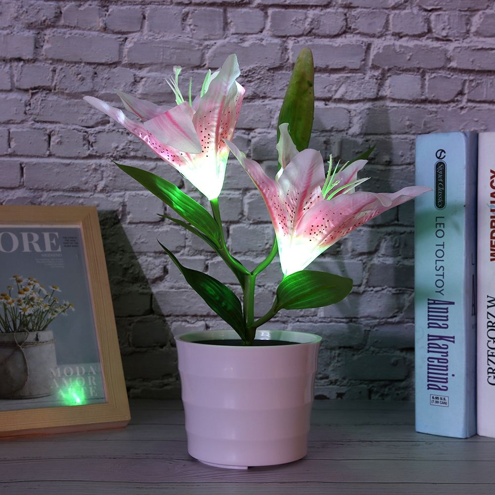 Solar LED Artificial Lily Lamp Simulation Bonsai Decor Flower Light For Home MF