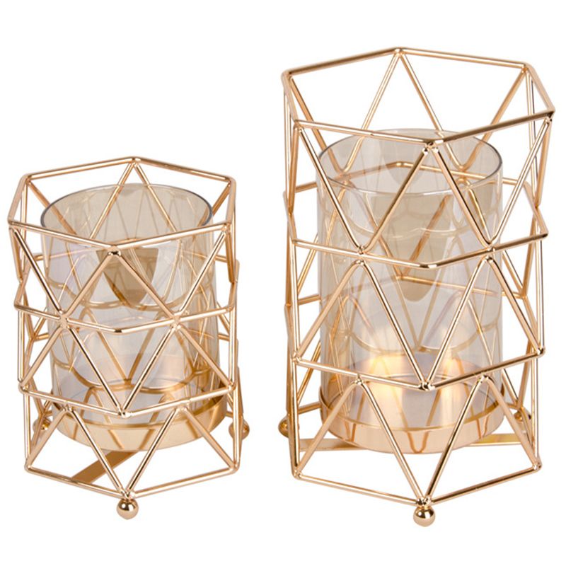 Golden Iron Candle Holder European Geometric Candlestick Romantic Crystal Candle Cup Home Decoration Table Decoration-C
