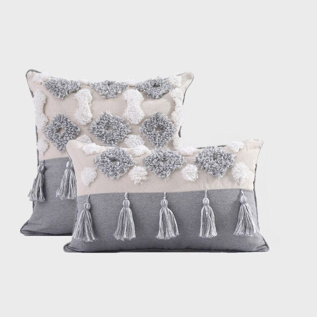 Panda Online Morocco Tufted Boho Pillow Case Woven Tassels Comfy Throw Pillow Cover Decorative Soft Cushion Cover for Couch Bed Sofa Living Room Home Decor