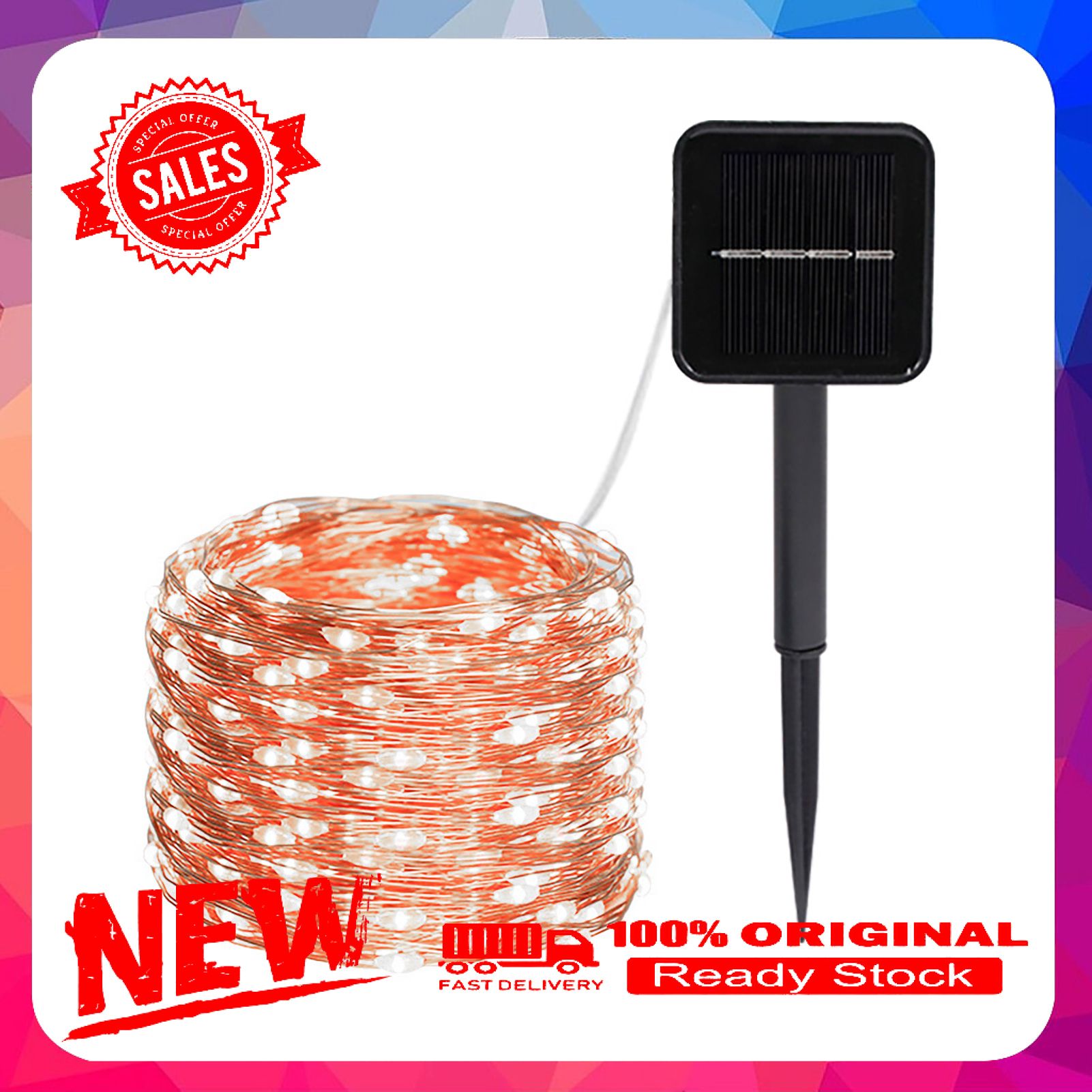 7m Solar Fairy Lights Outdoor Decorative Waterproof Copper Wire LED String Lights for Garden