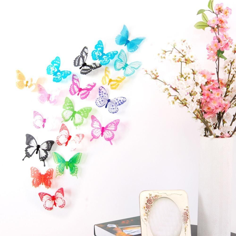 18pcs Decal Wall Stickers Home Decorations 3D Butterfly Rainbow - intl