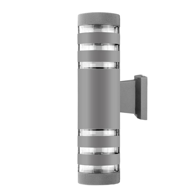 Round LED Wall Light E27 Dual Head Indoor Outdoor Waterproof Sconce Up Down Porch Lamp (gray)