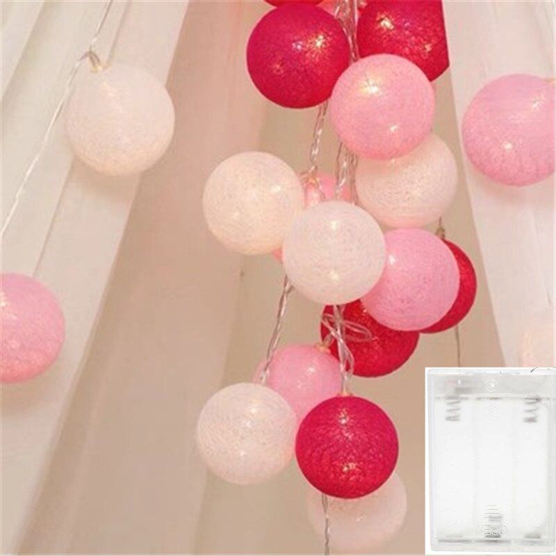 2M 20 LED Cotton Garland Balls Lights String Christmas Easter Outdoor Hanging Party Baby Kids Room Bed Fairy Lights Decorations.--USB  white--6m 40leds