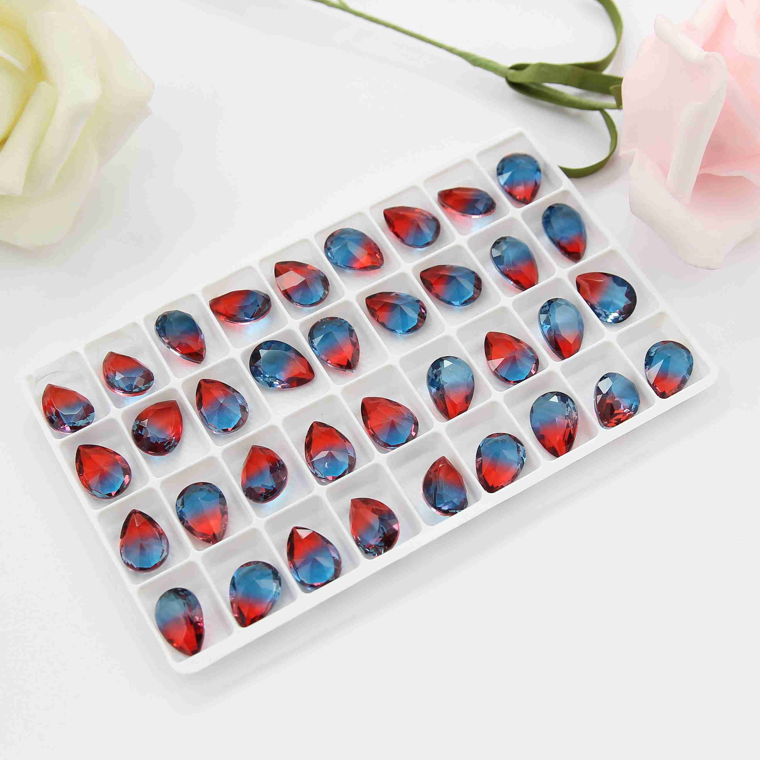 144Pcs 10x14MM Teardrop Tourmaline Gradient color Pointback Fancy Stone Loose Gemstones Fashion Jewelry Accessories