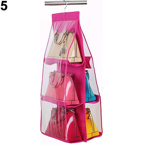 6Pockets Hanging Handbag Purse Bag Tidy Organizer Storage Wardrobe Closet Hanger