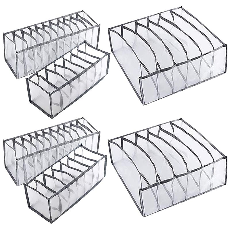 BRADOO 6Pcs Underwear Drawer Organizer Foldable Closet Clothes Dividers Dresser Compartments Storage Box Fit for Bras Socks