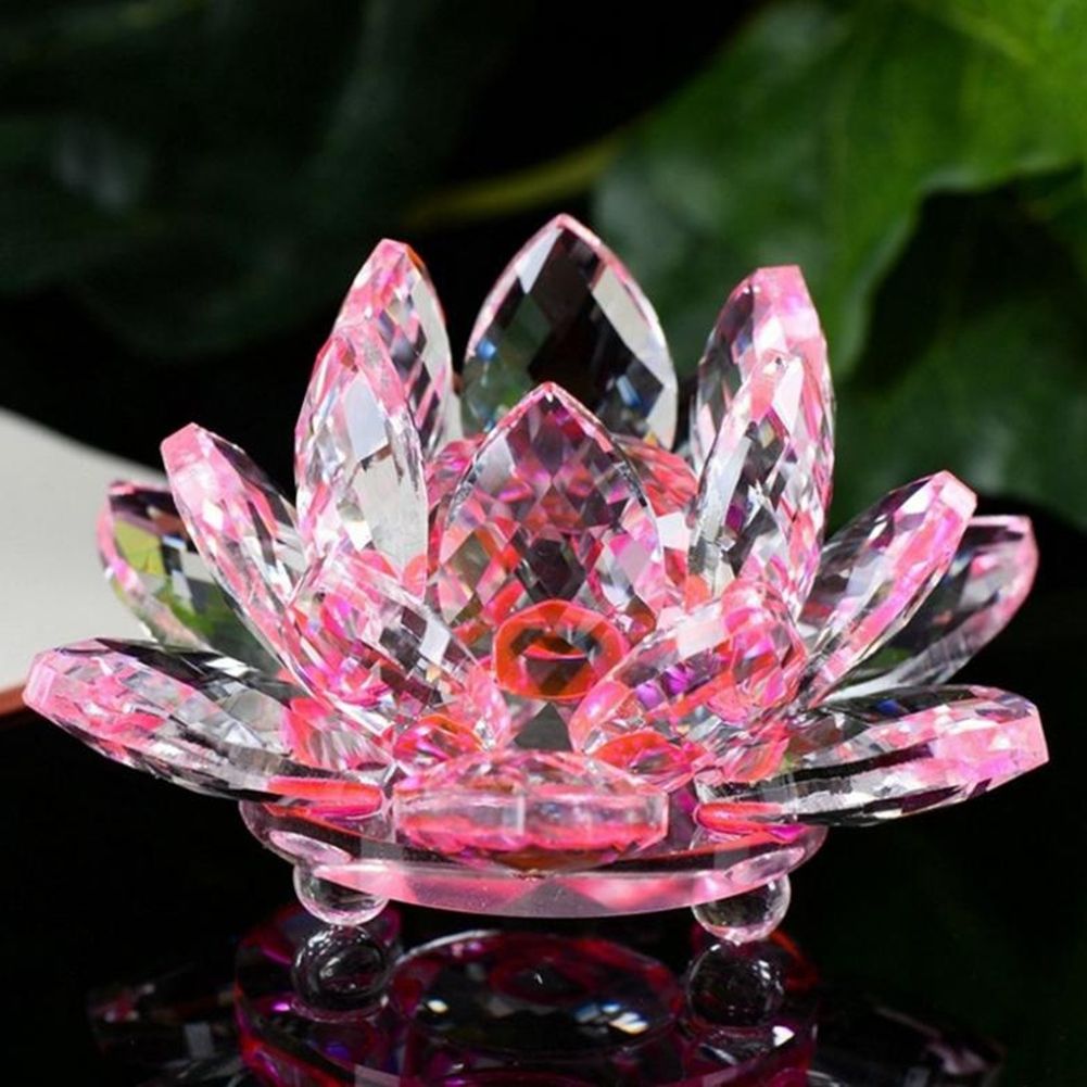 Artificial Crystal Lotus Buddhism Ornament Feng Shui Home Decor Collection Gift