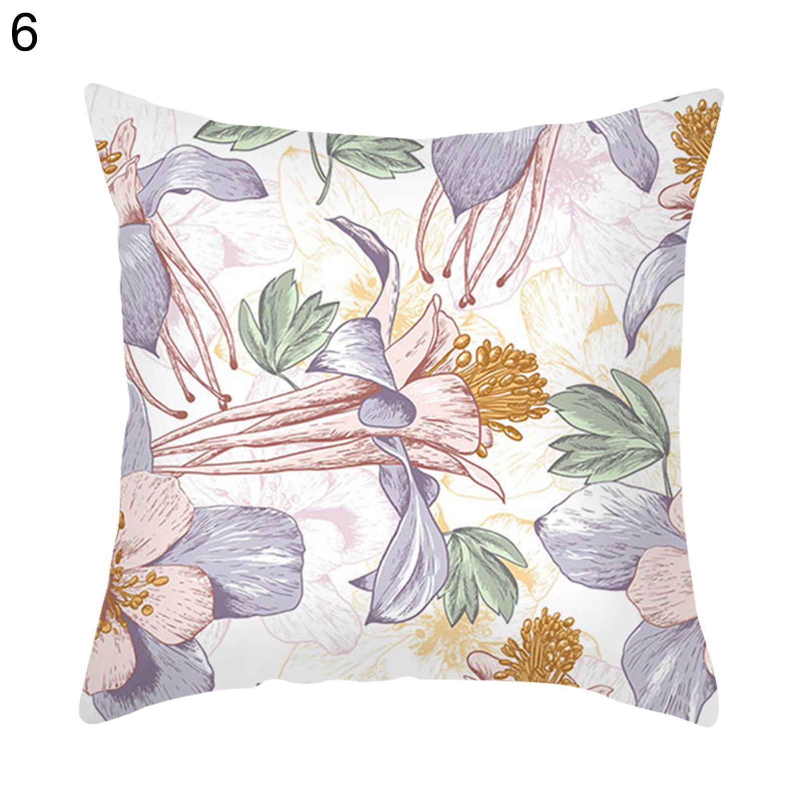Pillow Slip Colorful Flowers Print Comfortable Polyester Decorative Throw Pillow Cushion Cover for Home