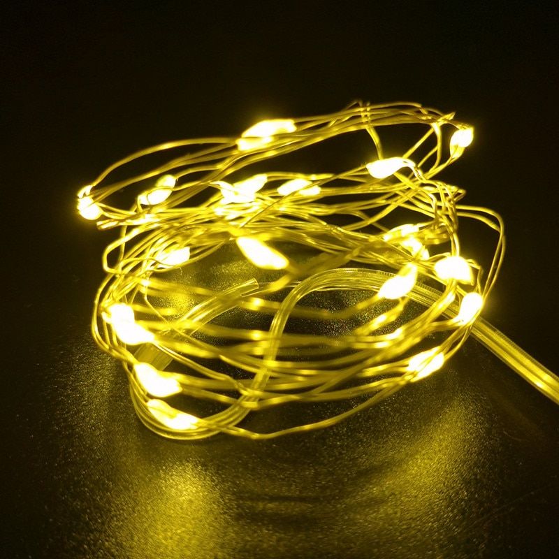 2pcs Copper Wire LED String Lights Christmas Fairy Lights Decorations Garland Outdoor Indoor Wedding Decor New Year Noel Natal--Yellow--1m 10leds
