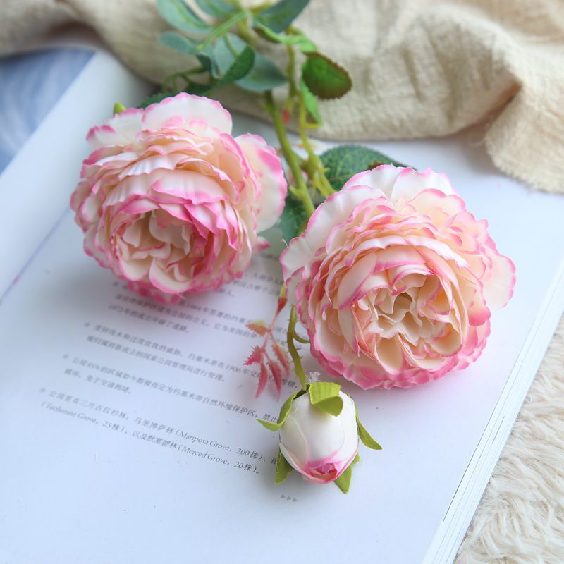 Western rose core 3 heads peony artificial flower manufacturers home Christmas decor wedding silk flower wall materials peony