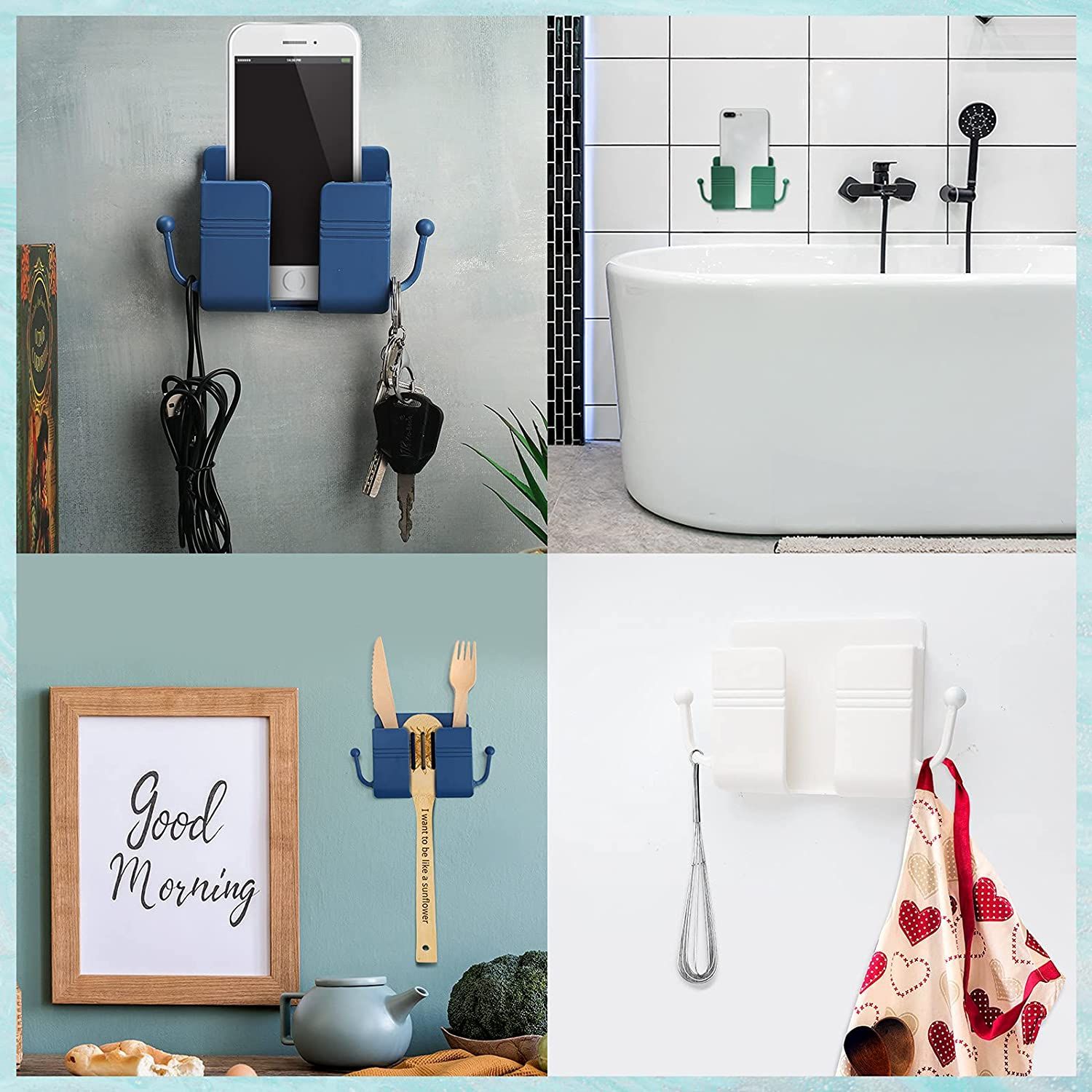 Wall Mount Phone Holder Self-Adhesive Wall Beside Organizer Storage Box Plastic
