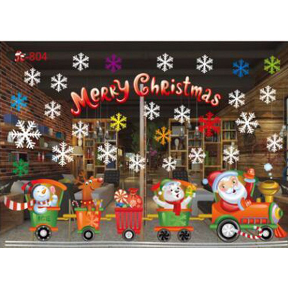 Christmas Decorations Hanging Ball Snowman  Train Christmas Elk Deer Snowflake Christmas Wall Static Sticker