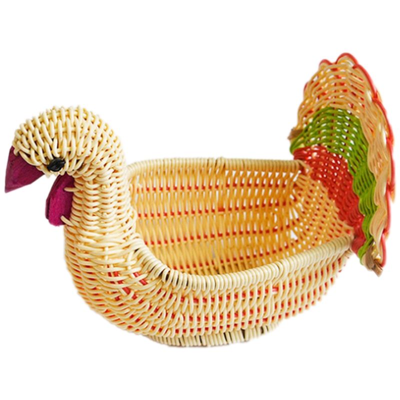 Turkey Shape Rattan Tabletop Snack Basket Fruit Basket Storage Basket Home Decoration, S