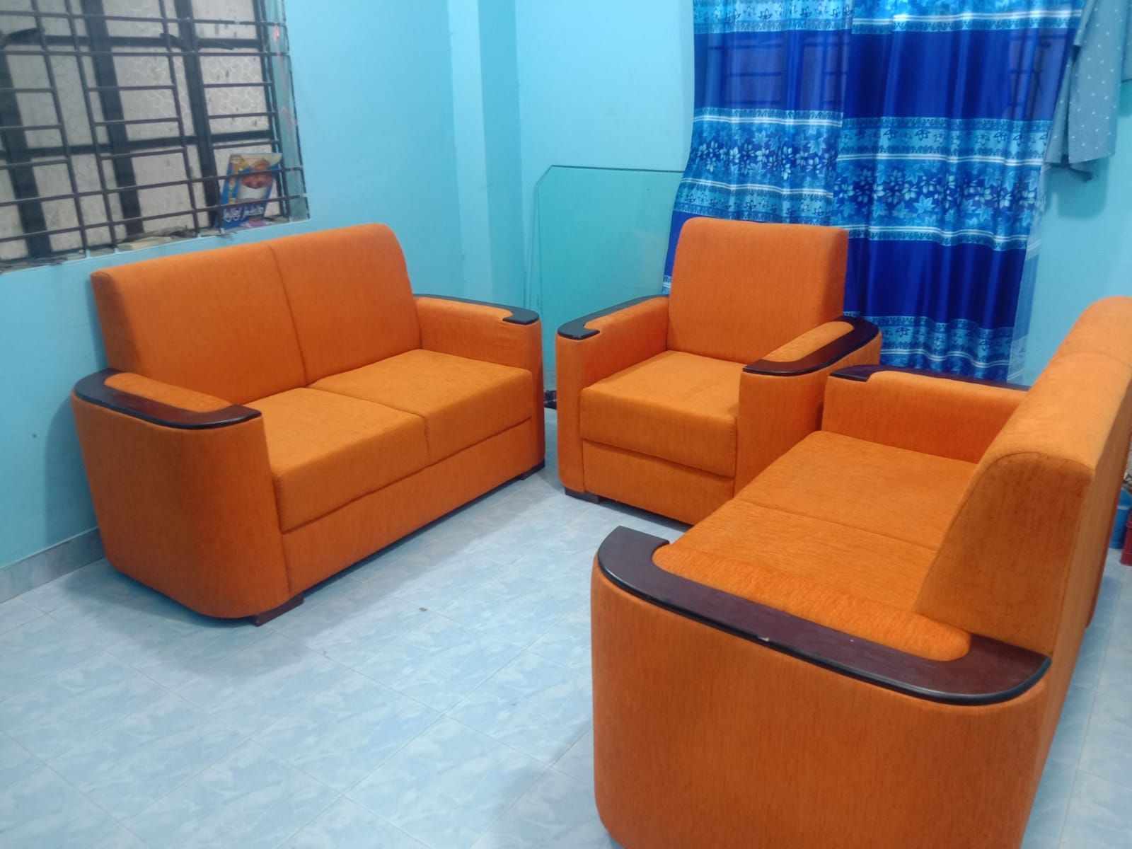 Belgium Rolled Arm Fluffy Sofa Set