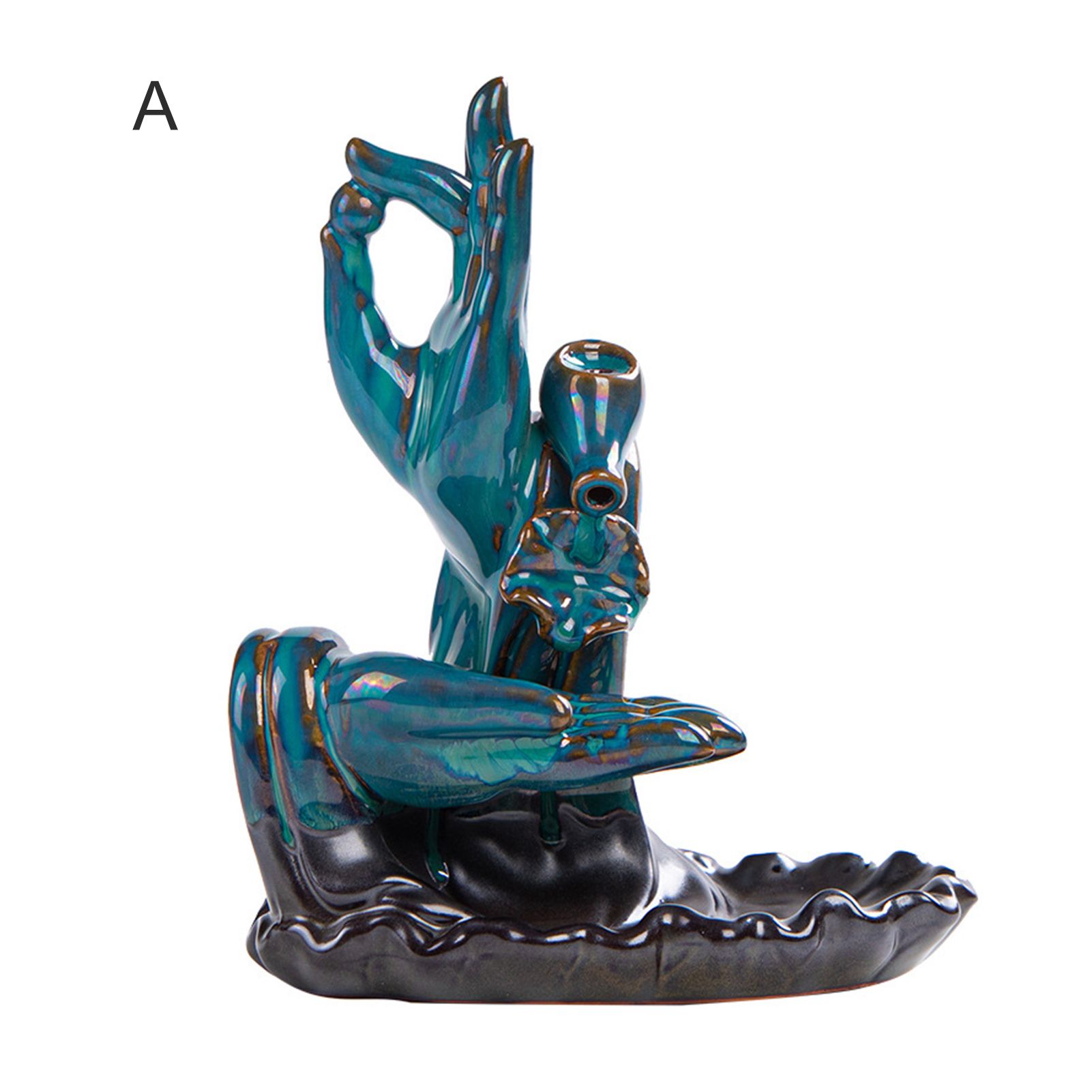 Smoke Waterfall Backflow Ceramic Burner Censer with Non-Slip Cushion 50 Incense