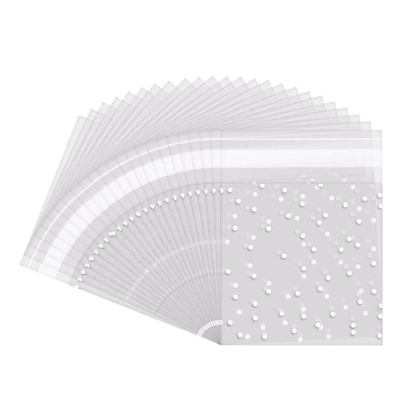 200 Pcs Adhesive Candy Bag Cookie Bags -Adhesive Sealing Polka Dot Clear Bags Plastic Party Bag for Cookie