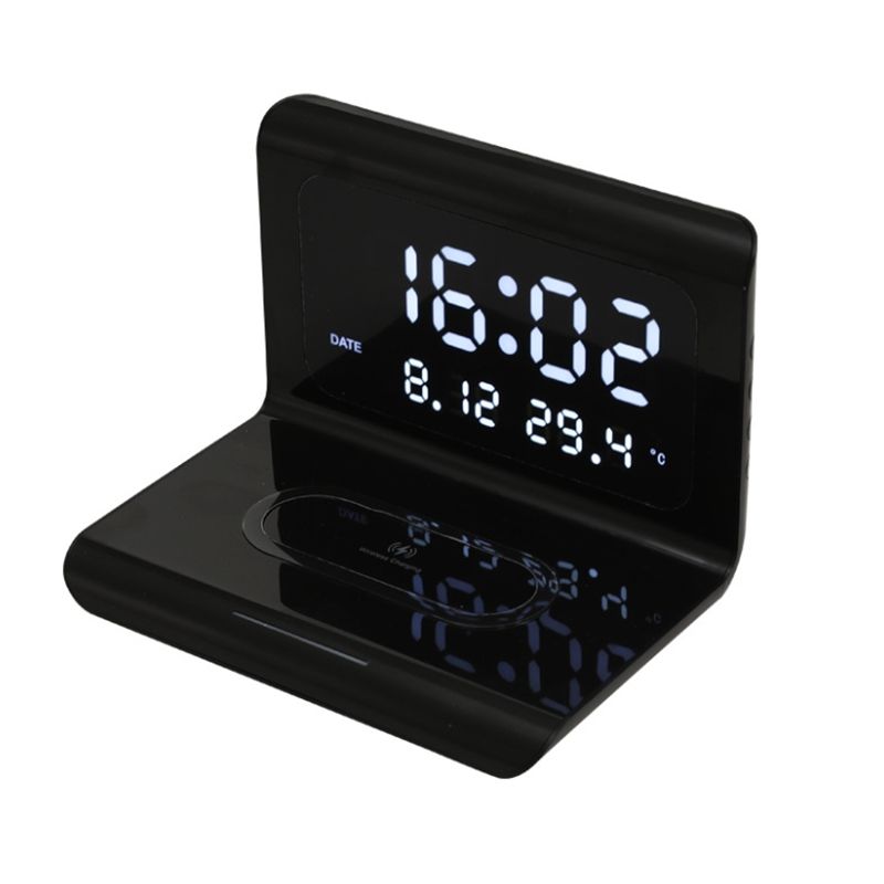 3 in 1 Wireless Charging Clock Charging Perpetual Calendar Type-C Wireless Chargers Multi-Function Digital Tool Black