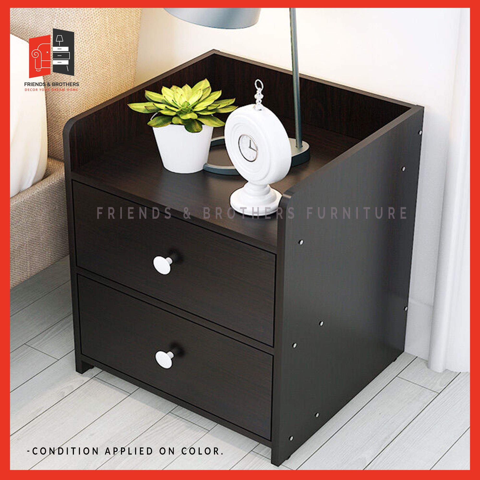 Bedside Cabinets with 2 Drawers storage - Sofa Side Cabinet - For End Side Storage Shelf for Living Room Bedroom Furniture - Black Color Melamine Laminated Board, Size: H-24"×D-16"×W-19''inch"