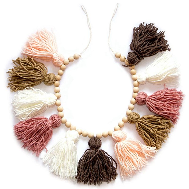 Tassel Garland - Boho Tassel Garland with Wood Beads - Wall Decor for Dorm, Girls Room and Nursery Room