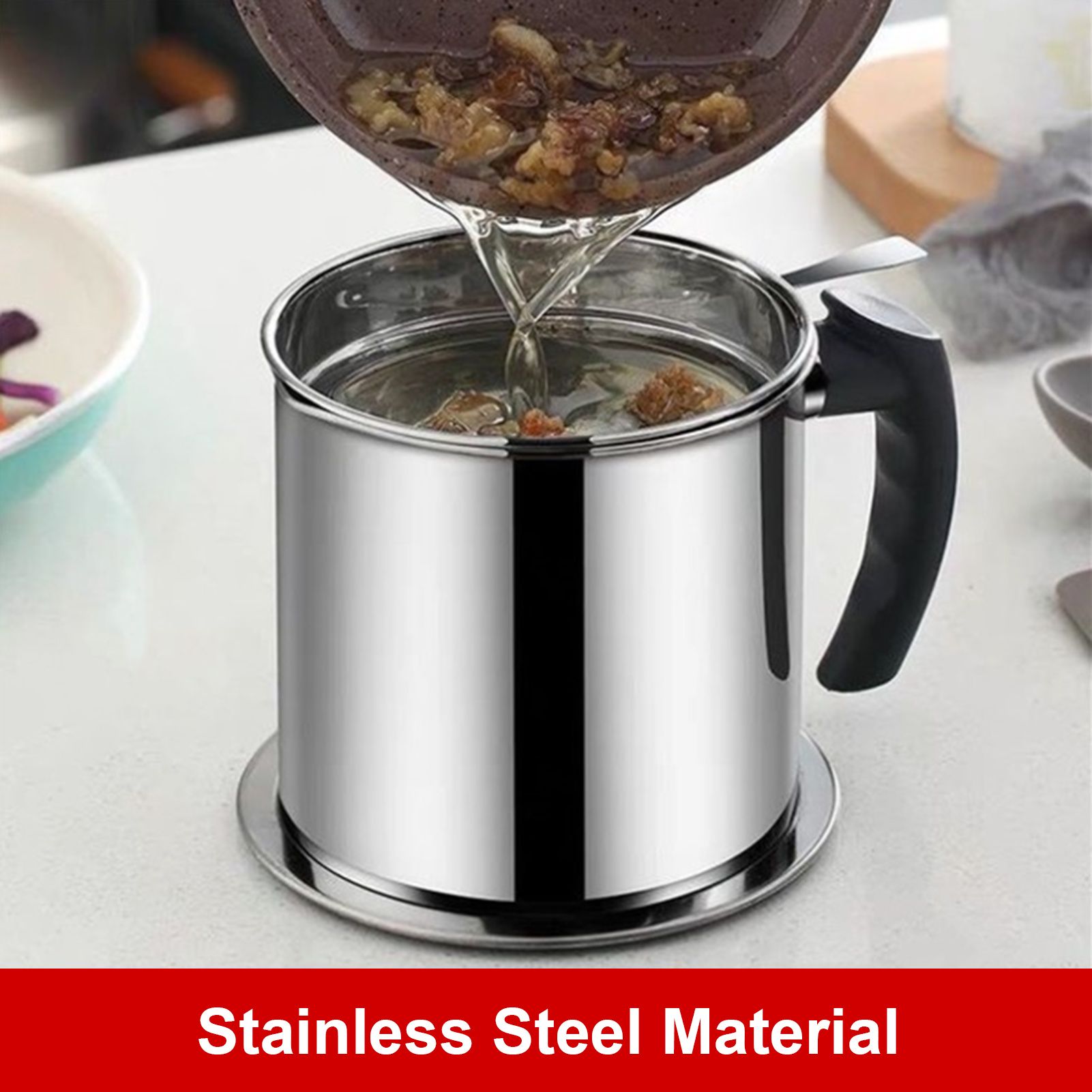 Kitchen Oil Pot Stainless Steel Oil Filter Household Cooking Oil Fat Separator with Lid