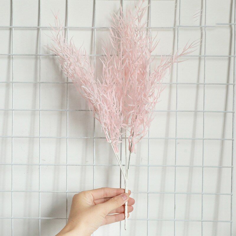 Beautiful Artificial Flowers Plastic Bamboo Leaf Grass Dense Fog Pink Mist Fake Flower Bridal Bouquet Wedding Decoration Wall
