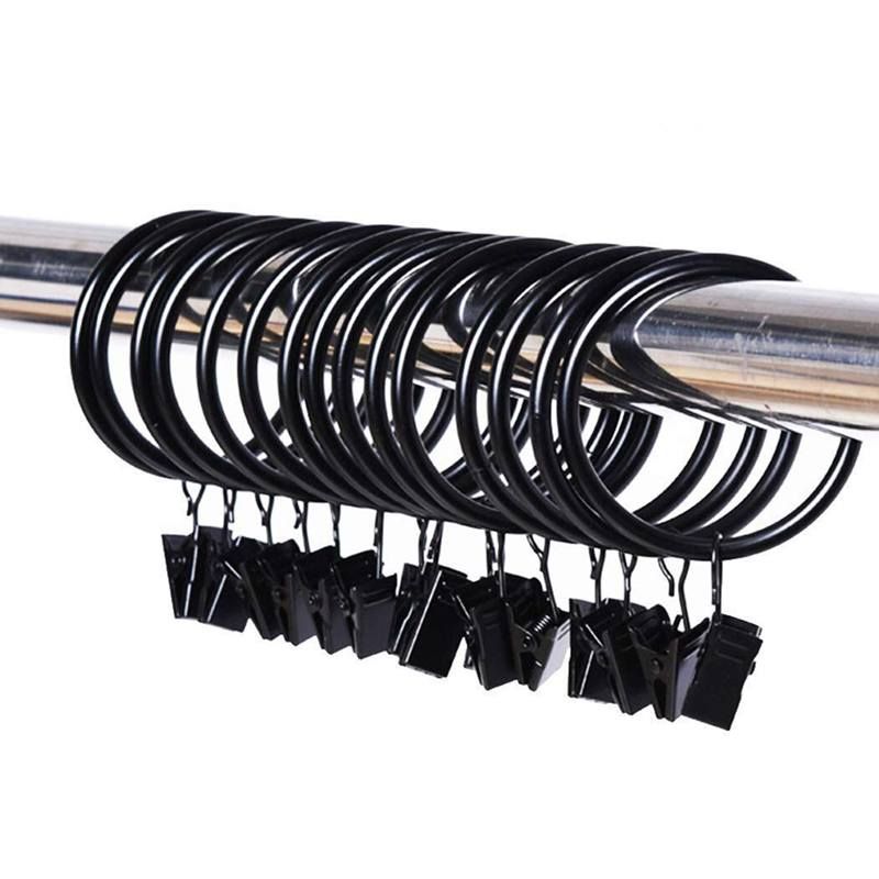 35 mm Diameter Pack of 30 Multi-Purpose Curtain Clip Curtain Rod Curtain Rings Curtain Rings with Clips - Black