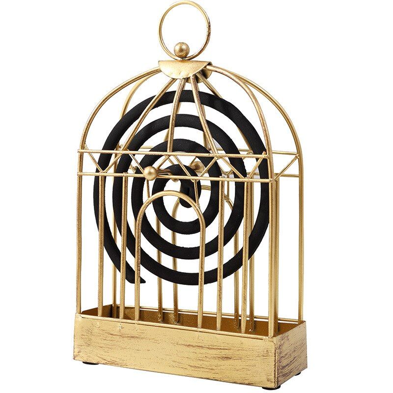 Nordic style 3D Birdcage Shape Gold Iron Art Incense Stick Burner Holder Aromatherapy Plate For Candle Incense Coil Home Decor