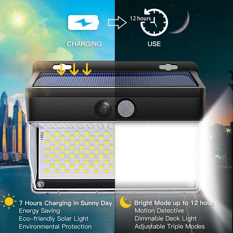 262LED Solar Light Motion Sensor Solar Flood Lamp Wireless Super Bright Waterproof Night Lights for Outdoor Patio Yard Garden Walkway