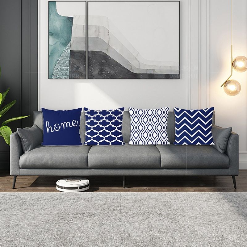 4Pcs Navy Blue Home Decorative Throw Pillow Case Art Painting Cushion Cover Fashion Square Sofa Cushion Cover 45X45cm
