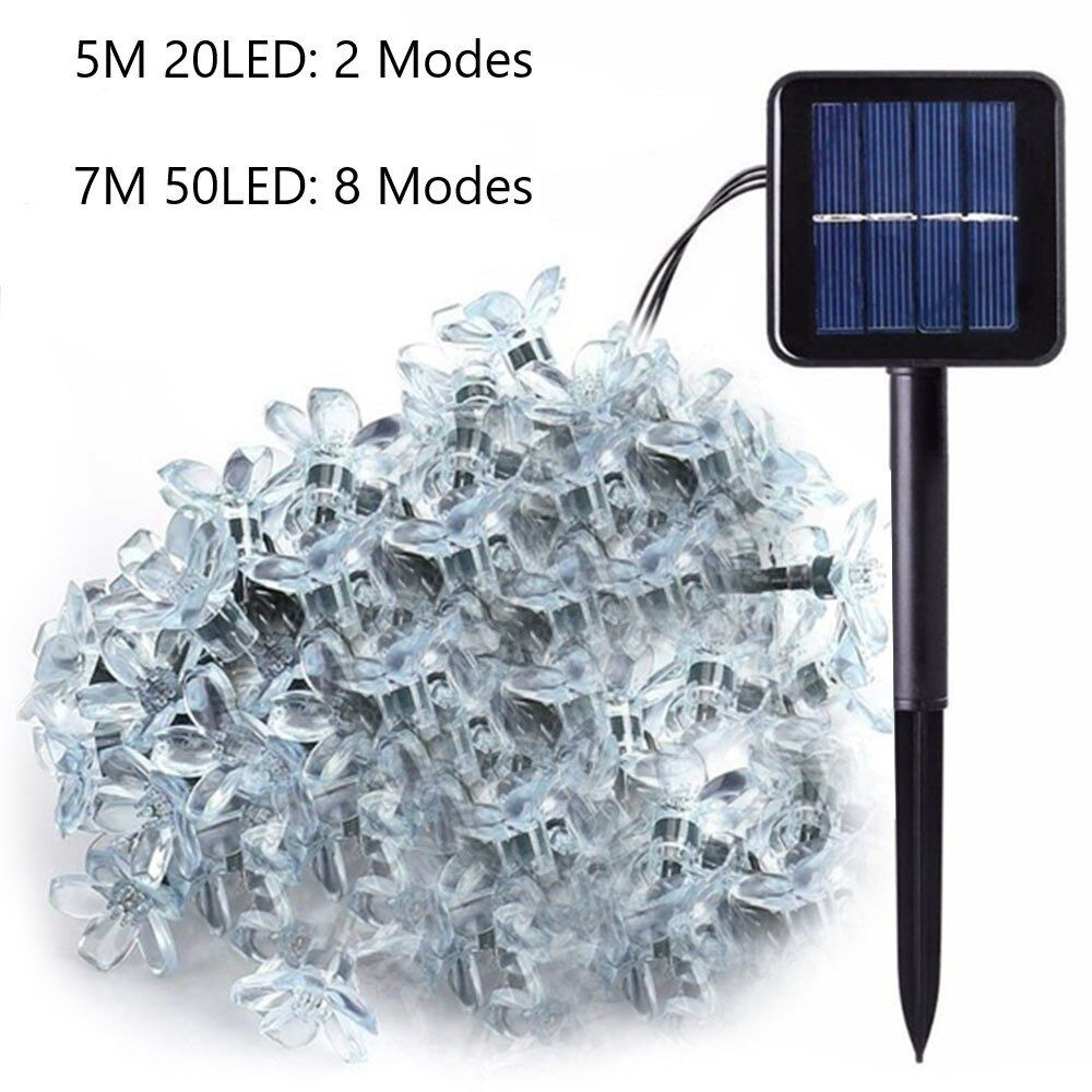7M 50LED Solar String Lights LED Sakura Street Garland Lawn Lamp Waterproof IP65 Christmas New Year Outdoor Lighting Decor--Warm White Light--7M 50LED