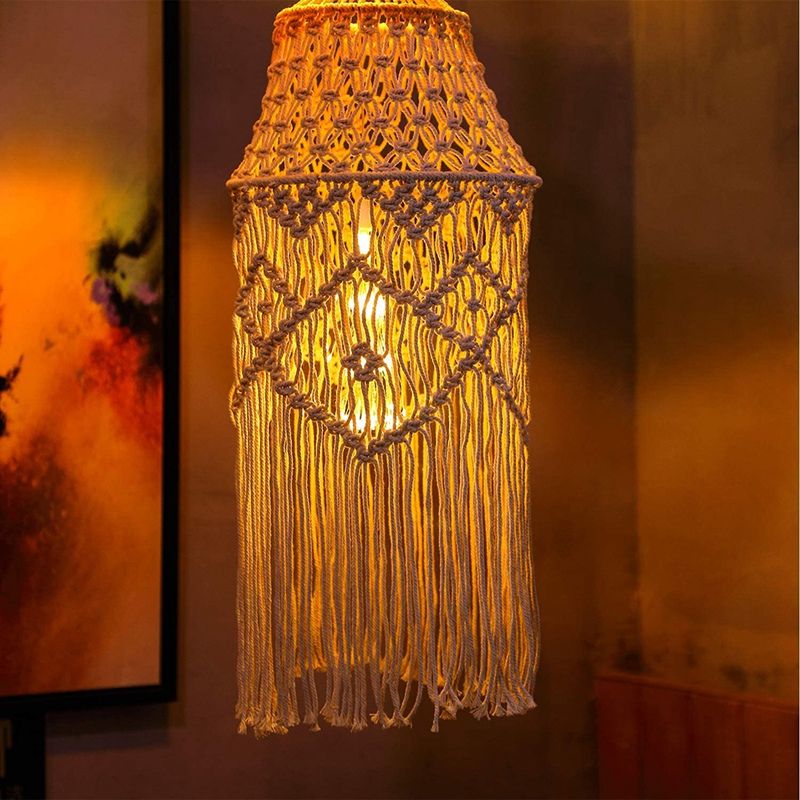 Knitting Lamp Shade Ceiling Light Shade Fitting, Boho Hanging Pendant Light for Living Room, Bedroom and Bathroom 1Pcs