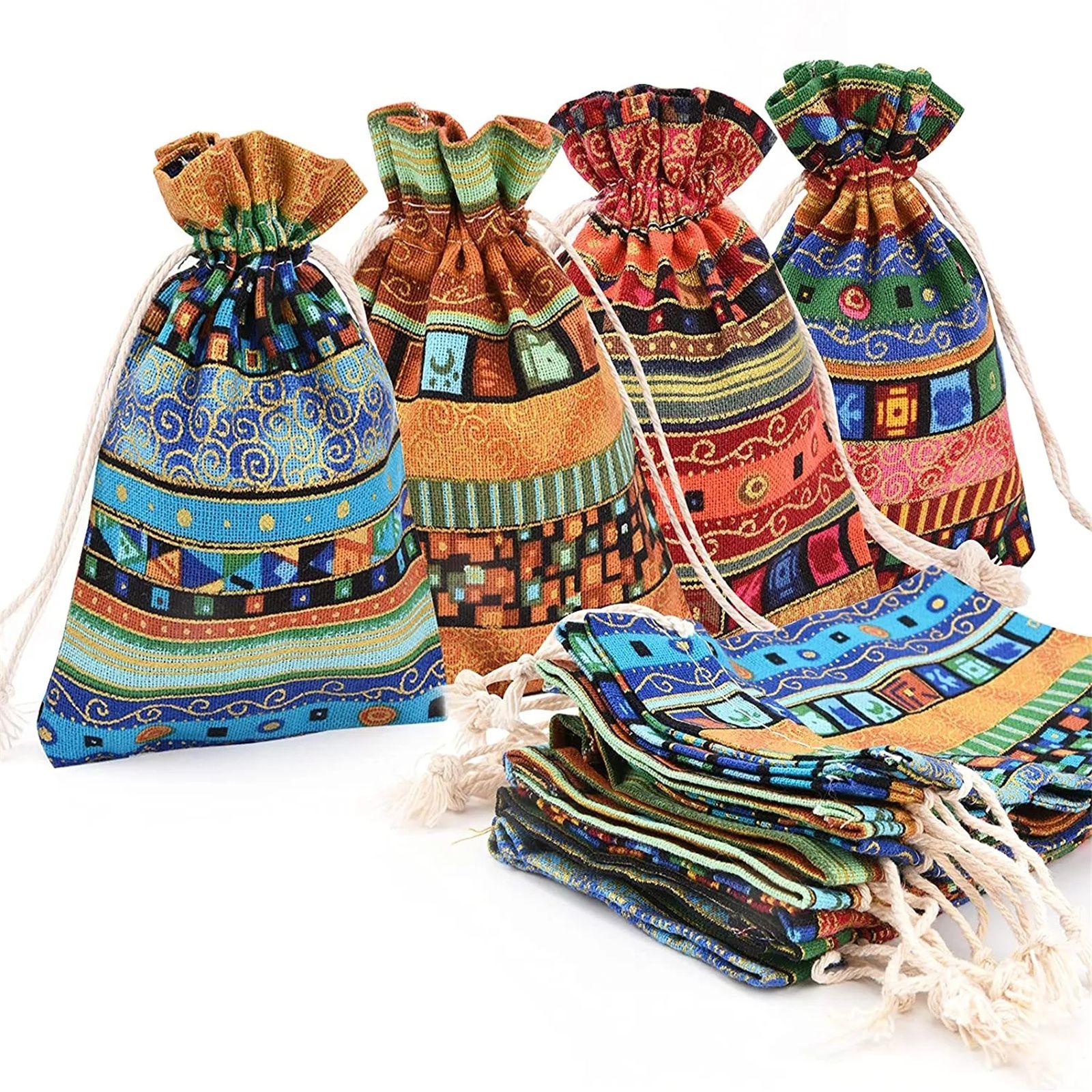 GC 20pcs Woven Jewellery  Bags Gift Bags With Drawstring Colorful Ethnic Style For Jewellery Wedding Party Celebrations Christmas size