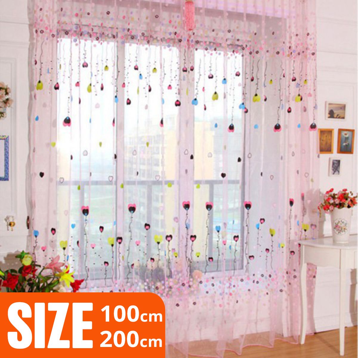 Colour Balloon Printed Glass Yarn Voile Tulle Curtain Sheer Window Screening Safe Portable with nice material