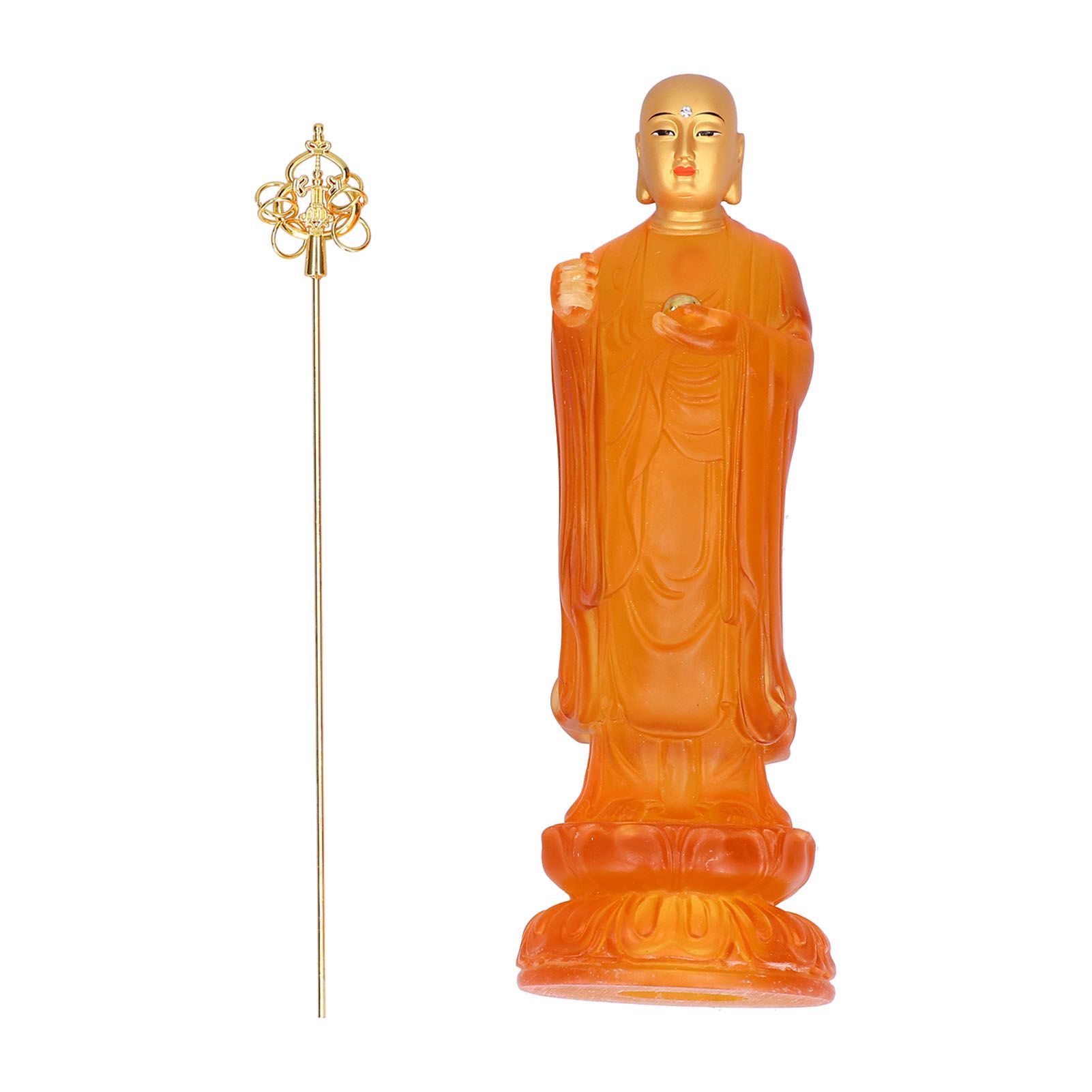 AUNMAS Standing Buddha Statue Transparent Gold Holding Golden Stick