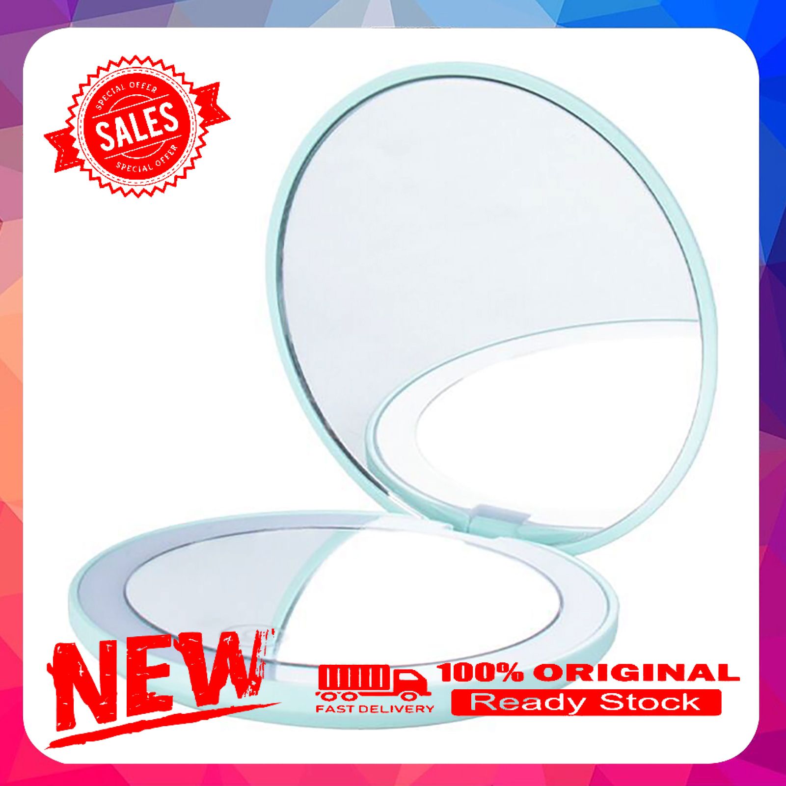 LED Makeup Mirror Clear 2X Magnifying Stepless Adjustment Two-side Folding Type-C LED Pocket Cosmetic Mirror for Ladies