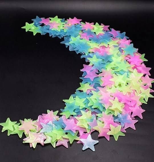 Fluorescent Night Glow Multicolour Stars With Glue - 25 pcs pack