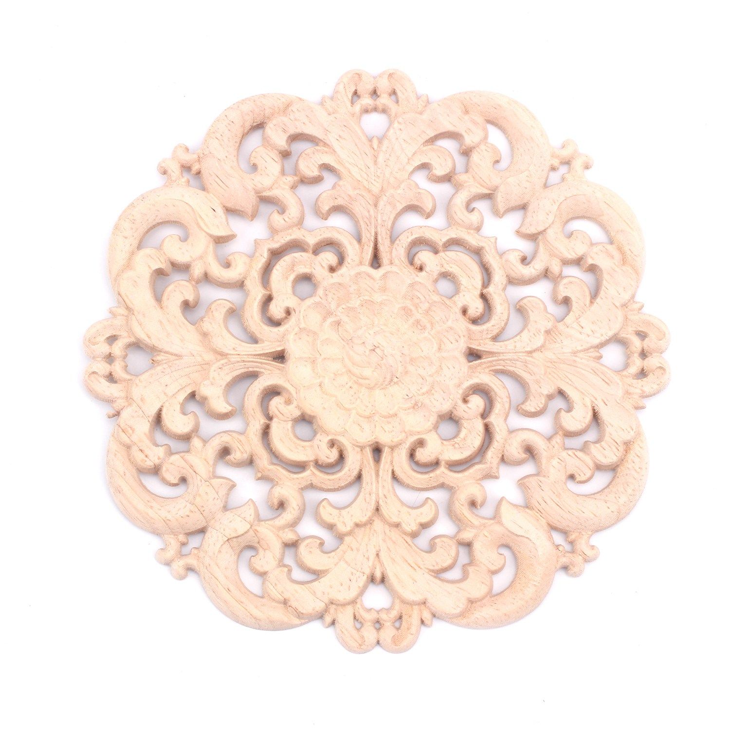Rubber wood Carved Long Applique Unpainted Flower Walls Cabinets Door Decor Wood color