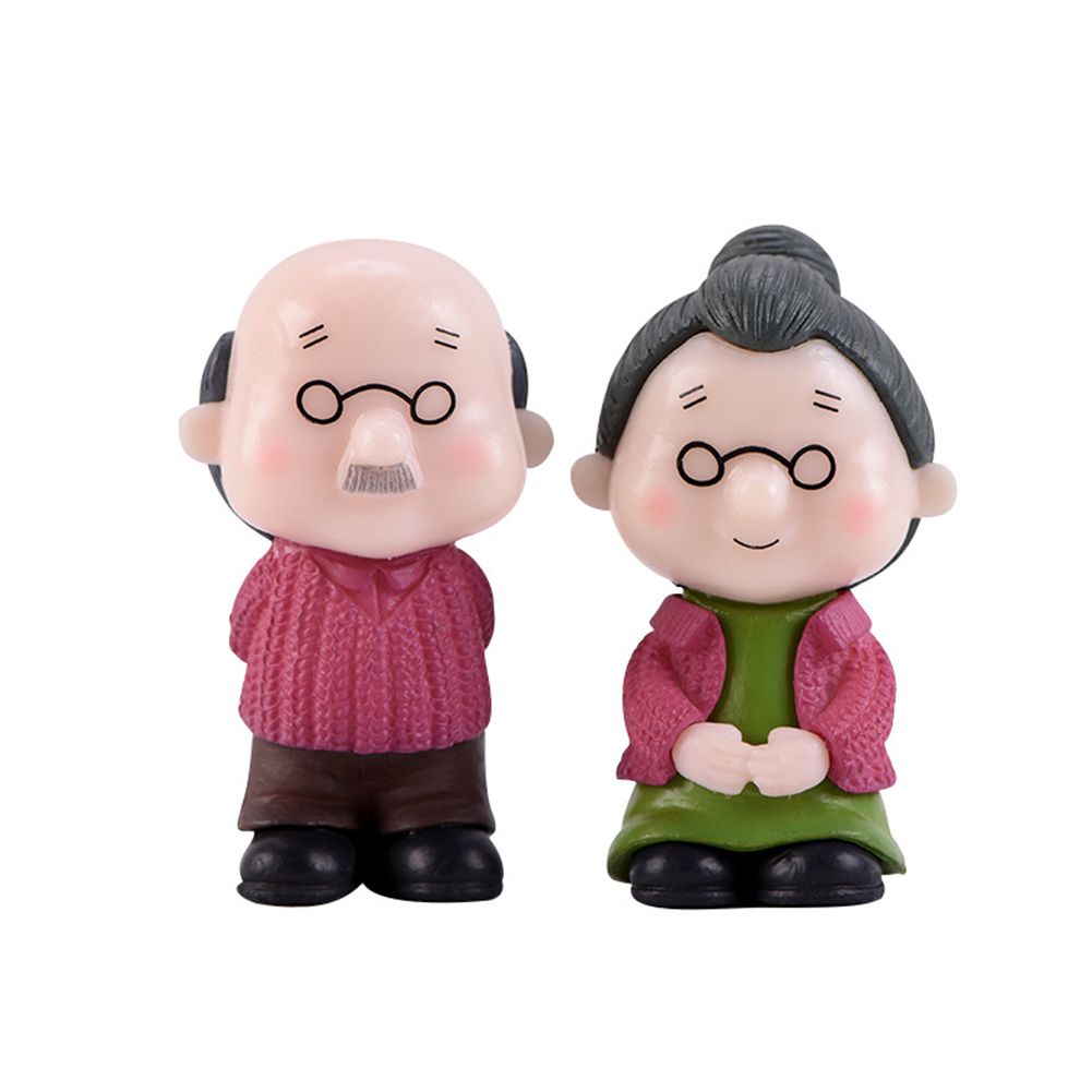 2Pcs Old Couple Grandparents Model Figurine Mini Landscape Bonsai Garden Decor