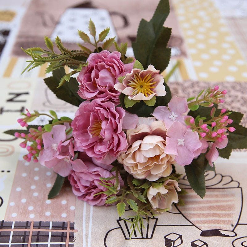 Peony DIY Party Decoration Vintage Silk Artificial Flowers Small Rose Wedding Fake Flowers Festival Supplies Home Decor Bouquet